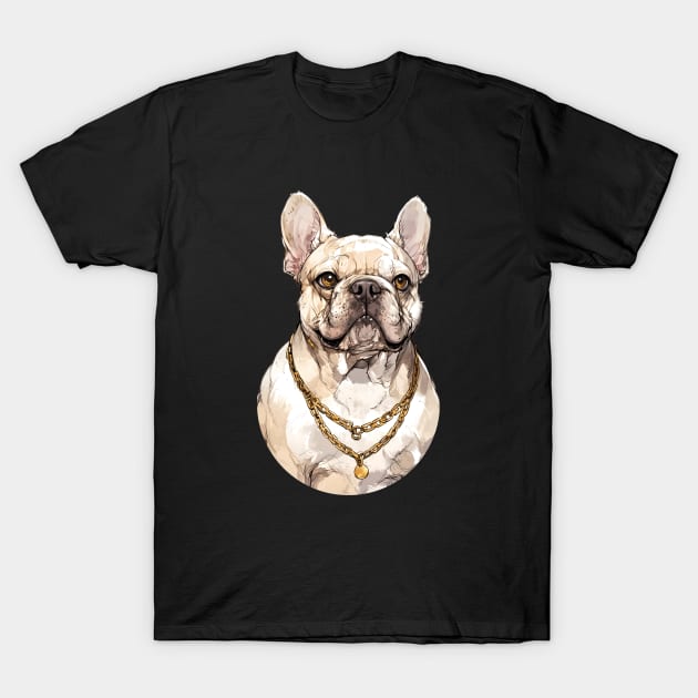 Merle Cream color with gold chain French Bulldog T-Shirt by CandyApparel